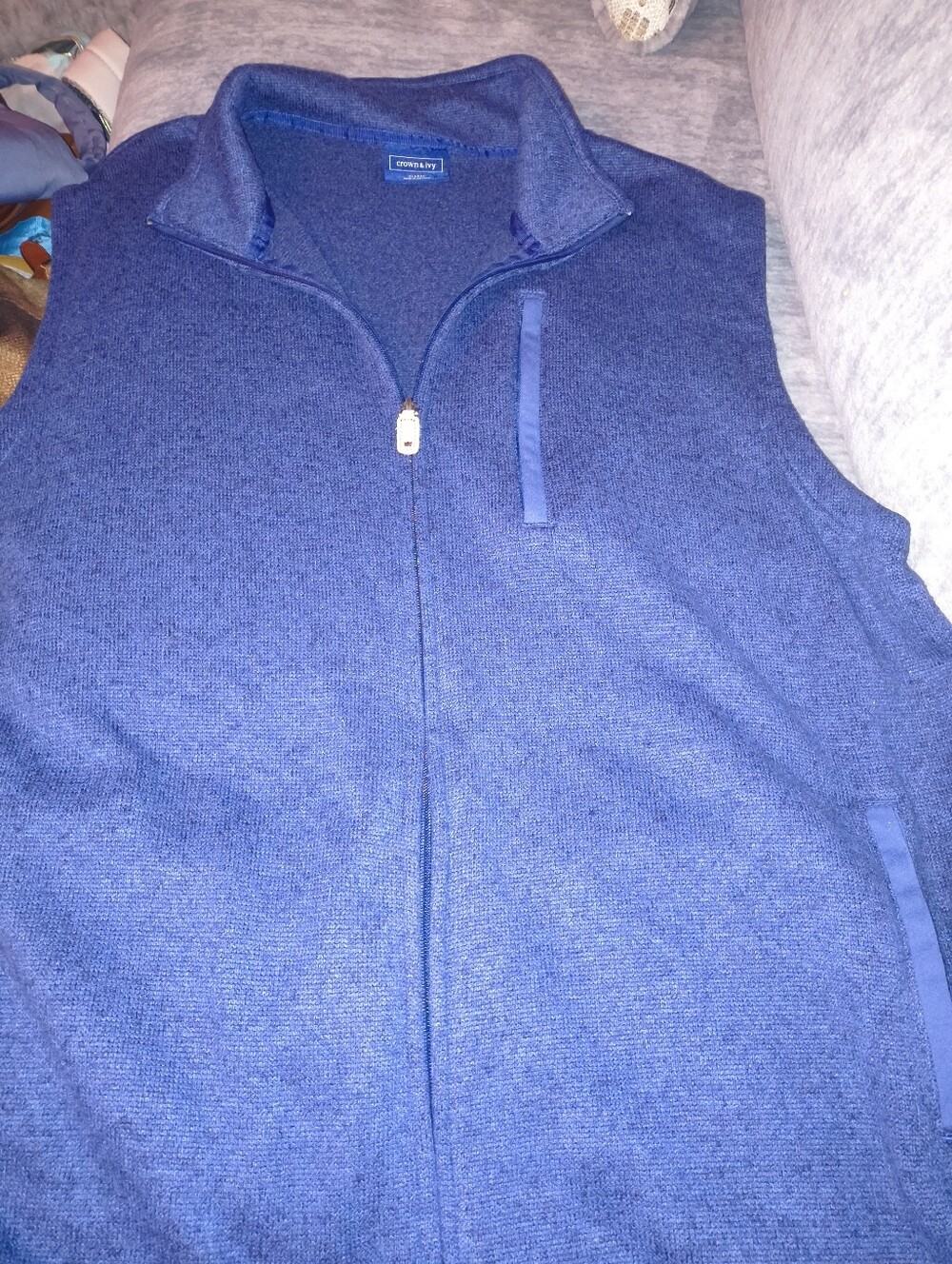 Crown & Ivy Navy Blue Full-Zip Sweater Vest